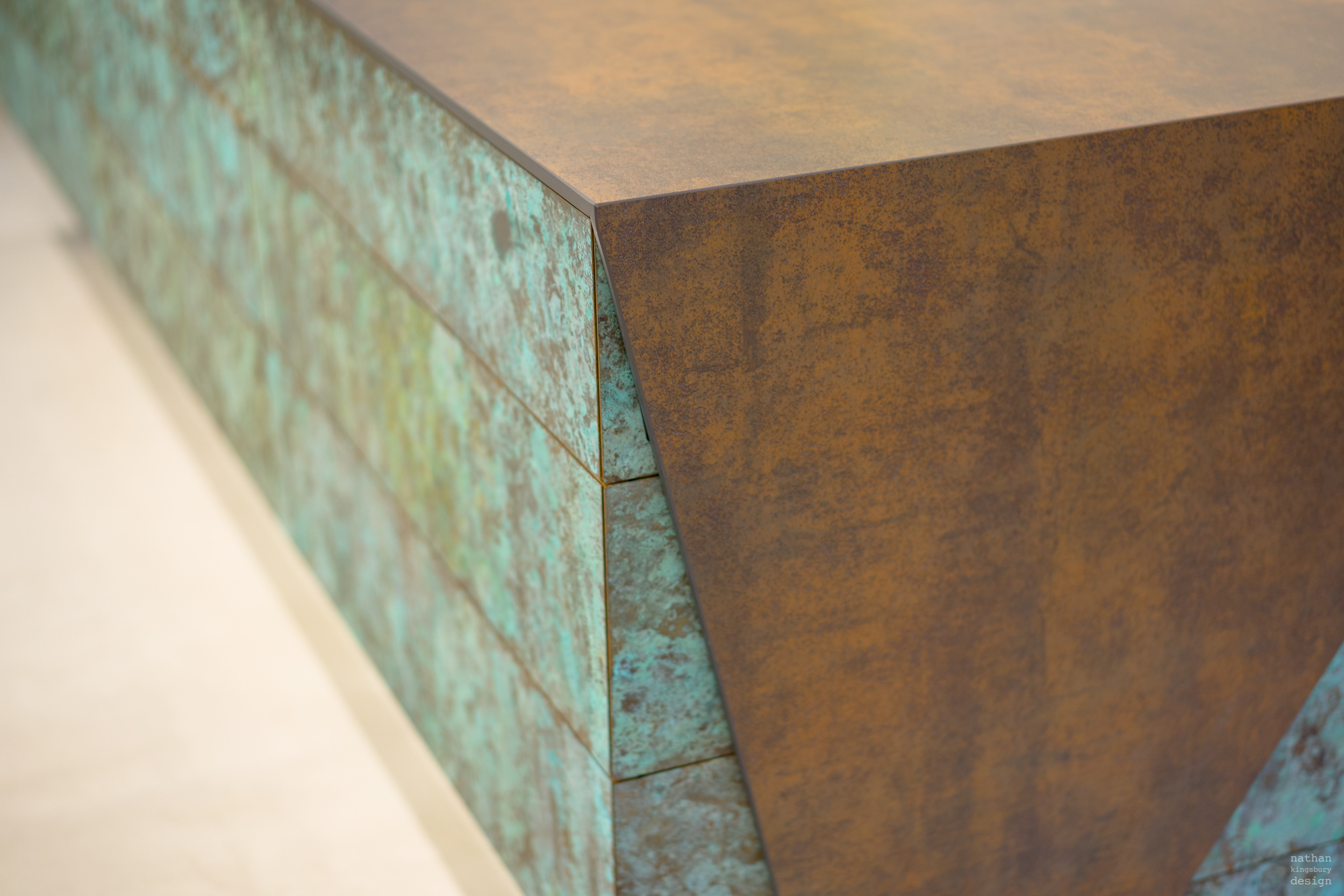 bespoke neolith iron corten patinated brass kitchen island clapham south london