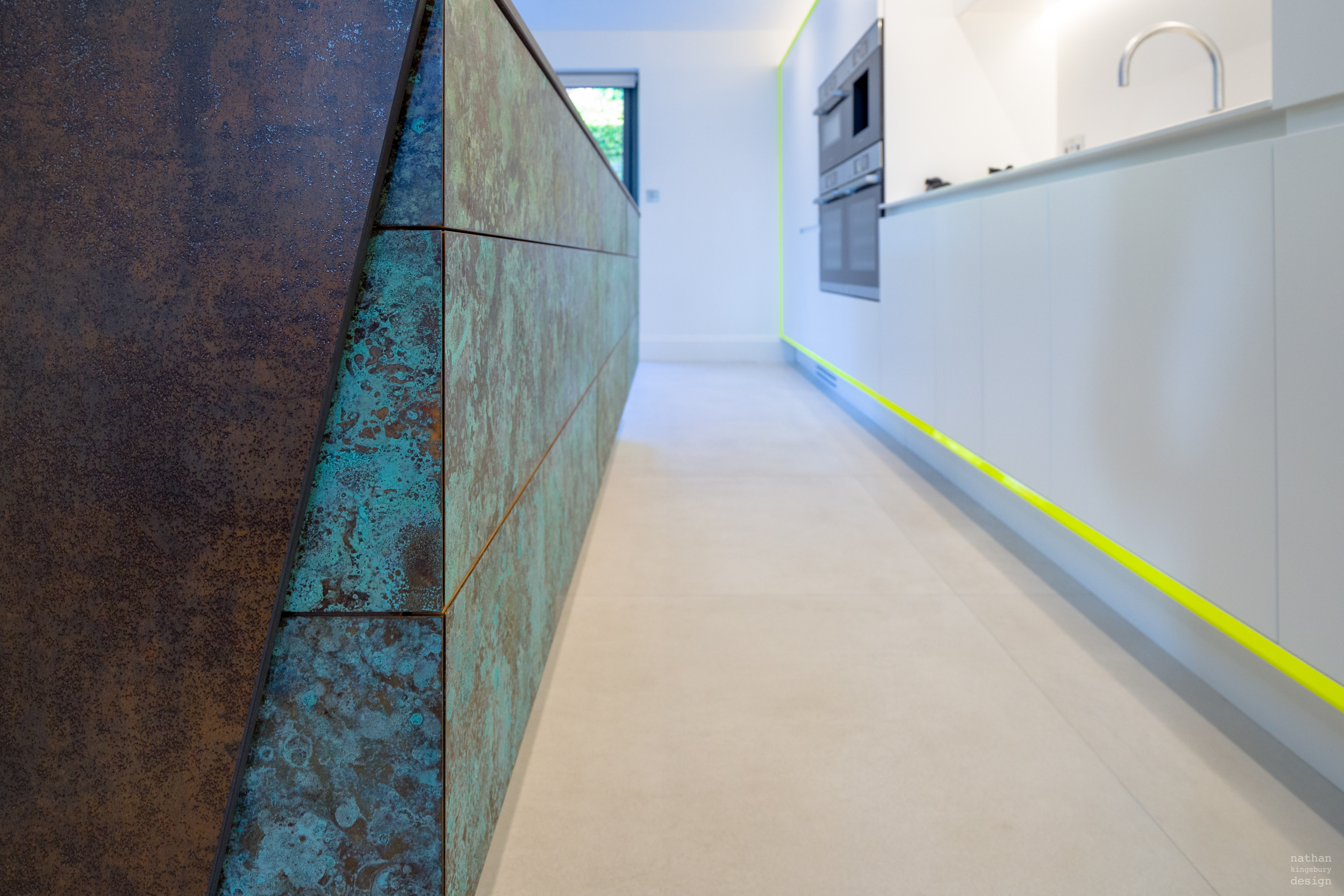 custom made metal kitchen island worktop and cabinets clapham south london