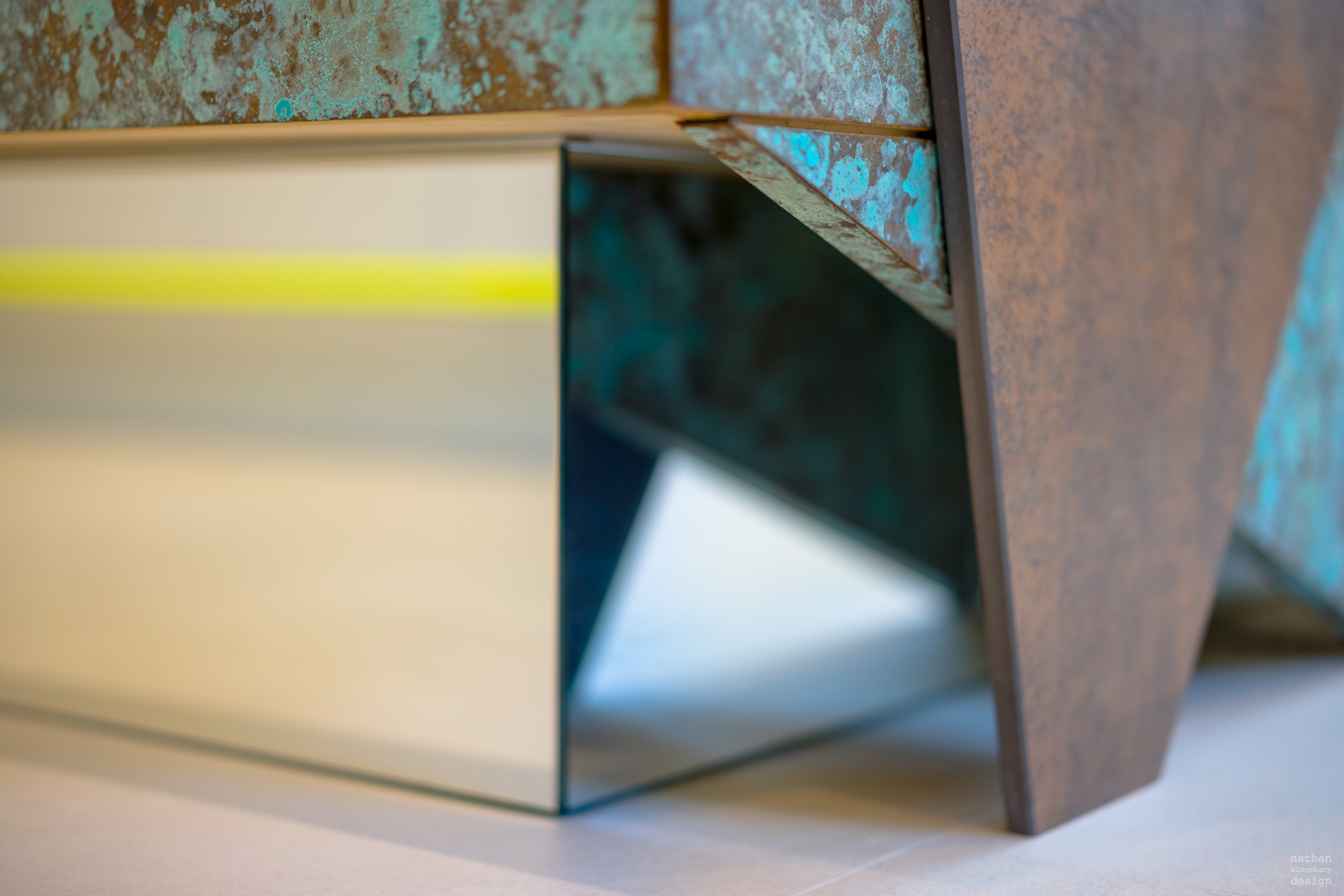 bespoke kitchen island with mirrored plinth clapham south london