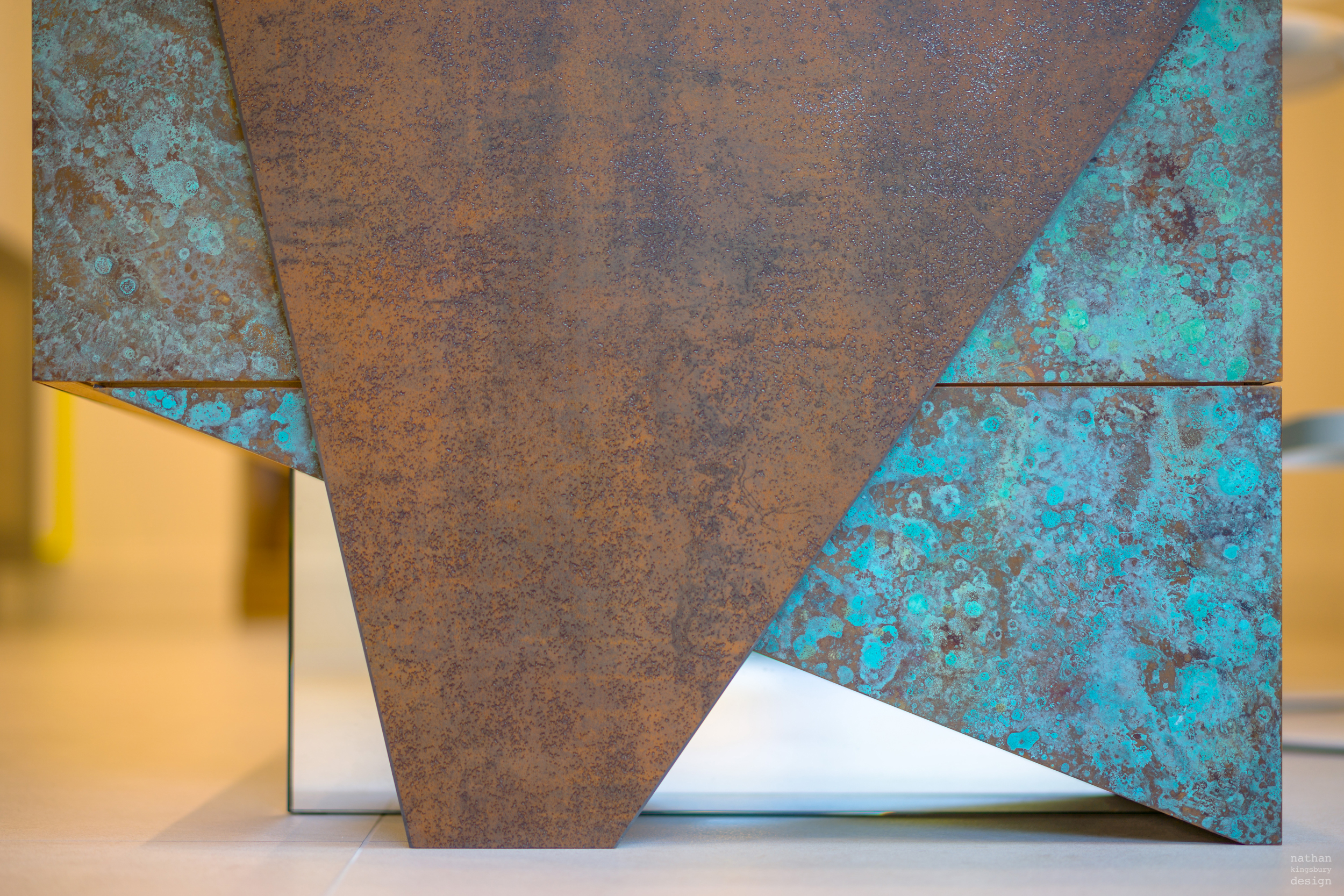 handmade blue green metal kitchen island clapham south london