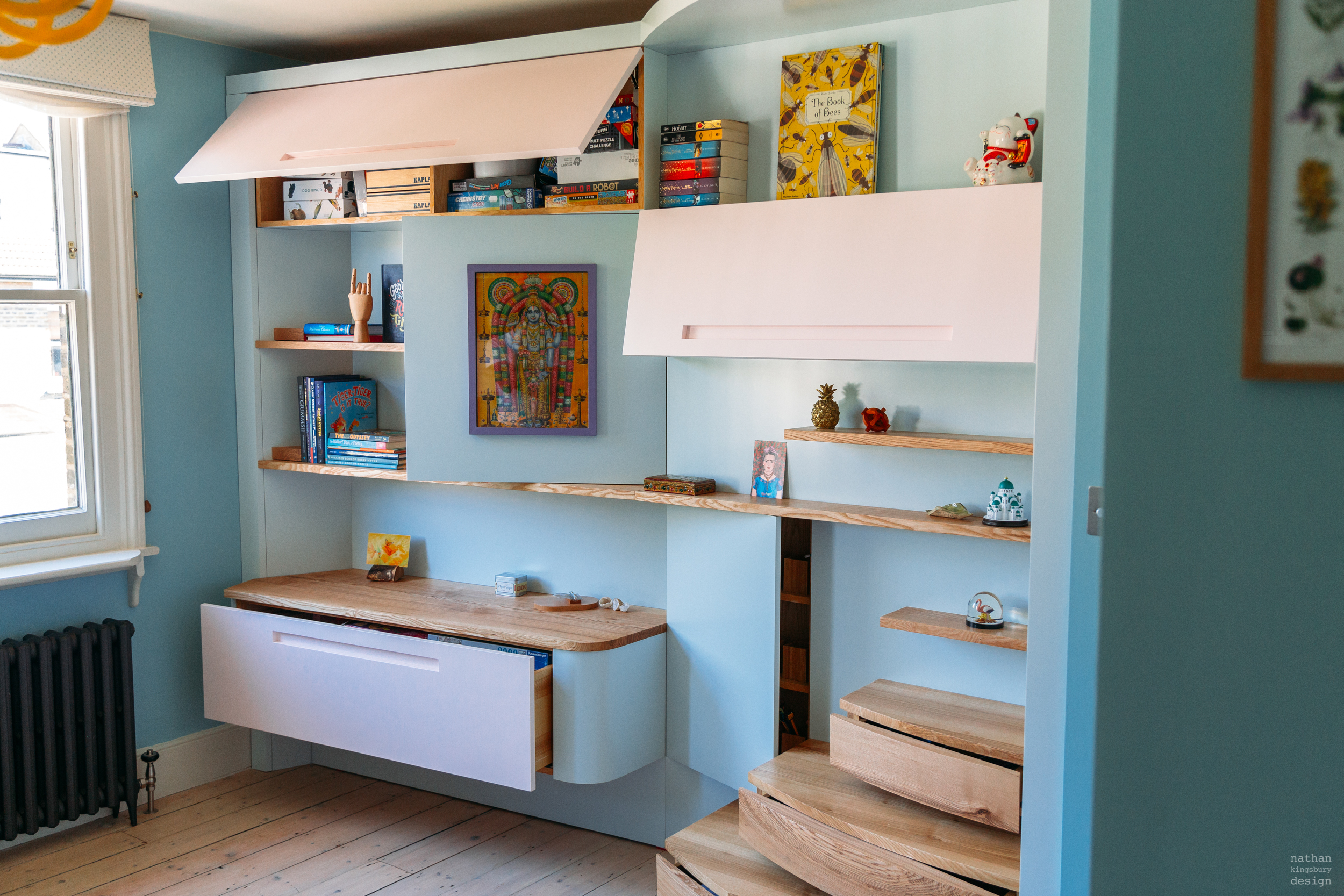 bespoke rudolf steiner childrens storage display shelves hampstead london
