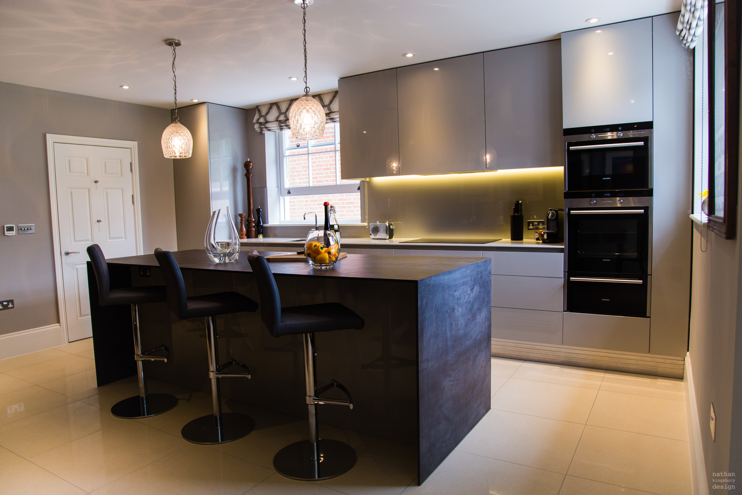 bespoke modern kitchen design with waterfall island reigate surrey