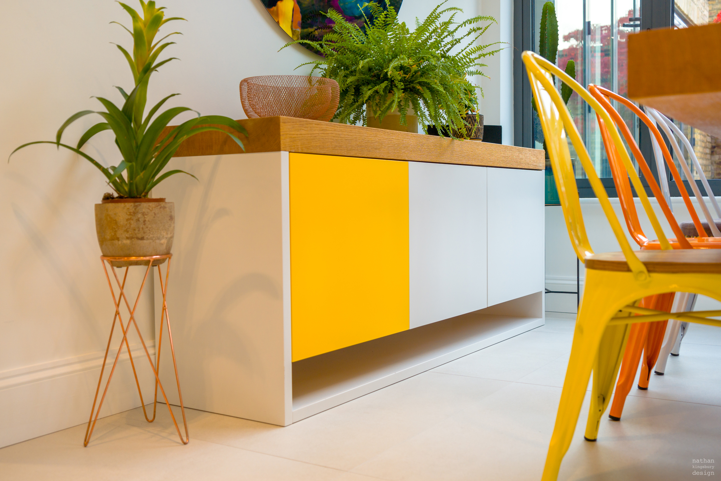 bespoke white and yellow kitchen furniture clapham south london
