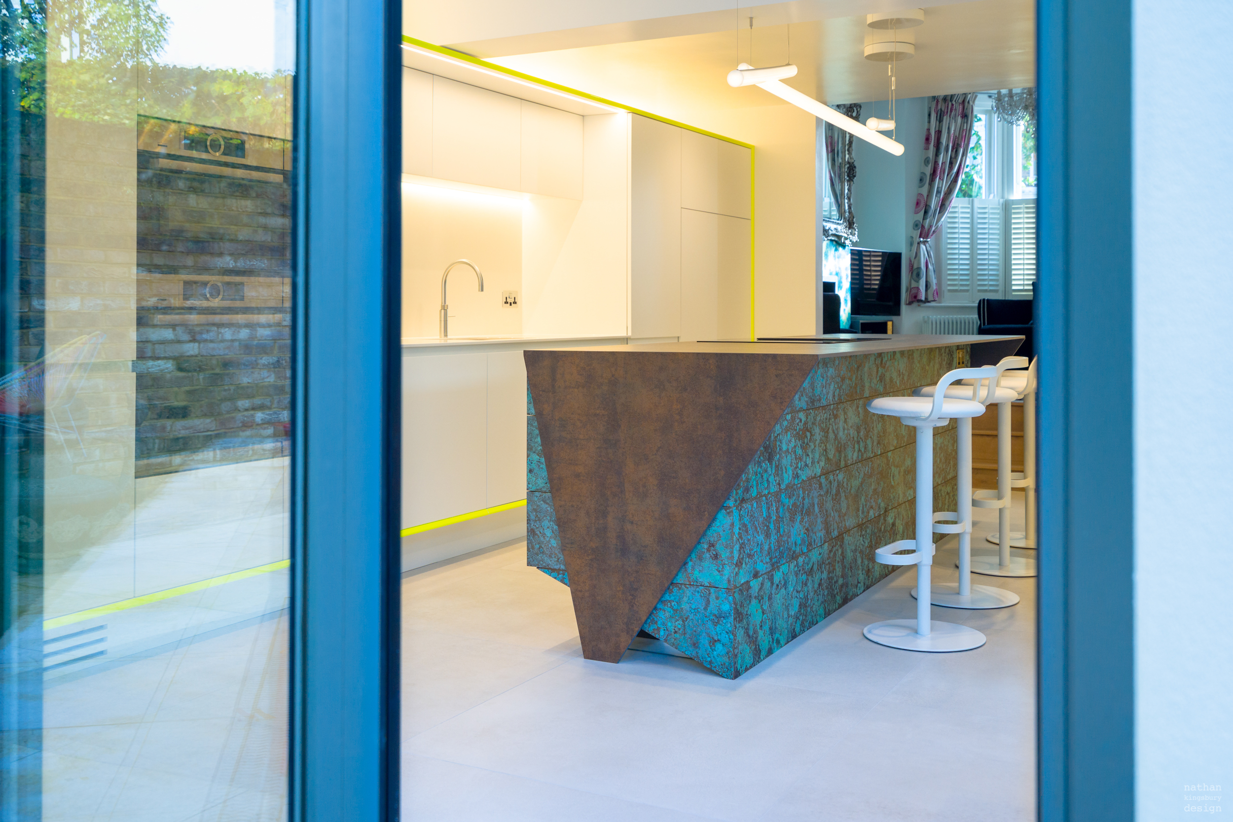 bespoke contemporary kitchen and interior design with metal island clapham south london