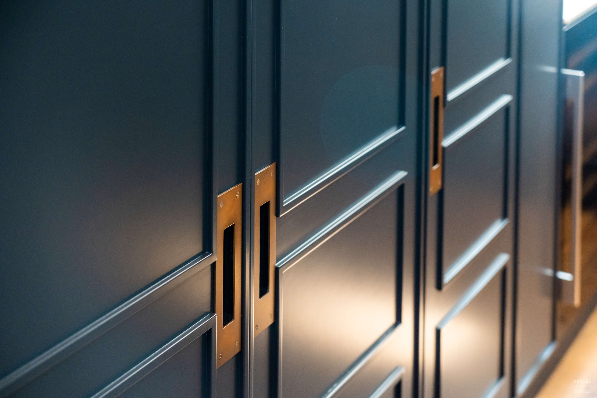 bespoke blue black kitchen cabinets with brass handles reigate surrey