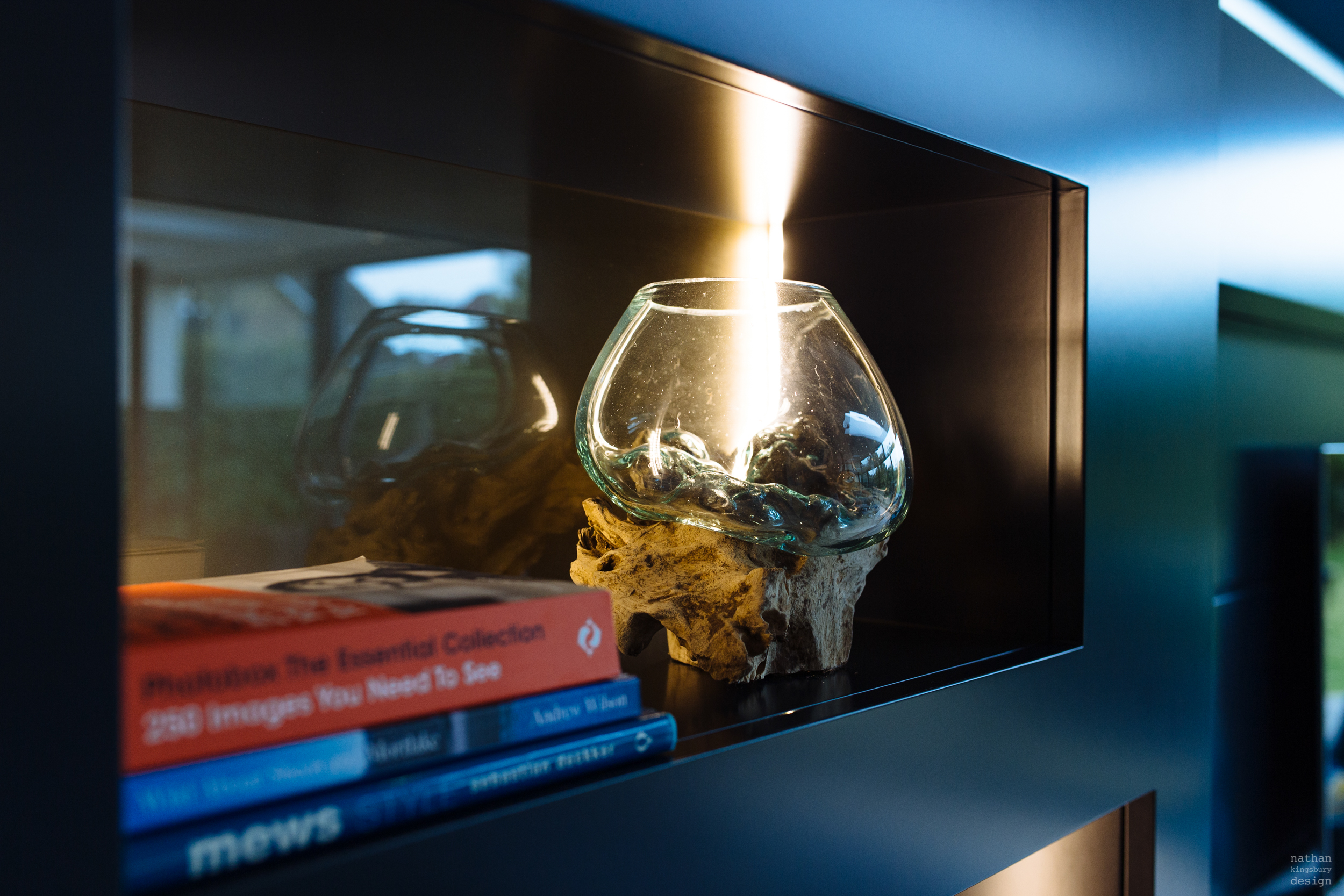 bespoke led lighting design in display and book shelving richmond south london