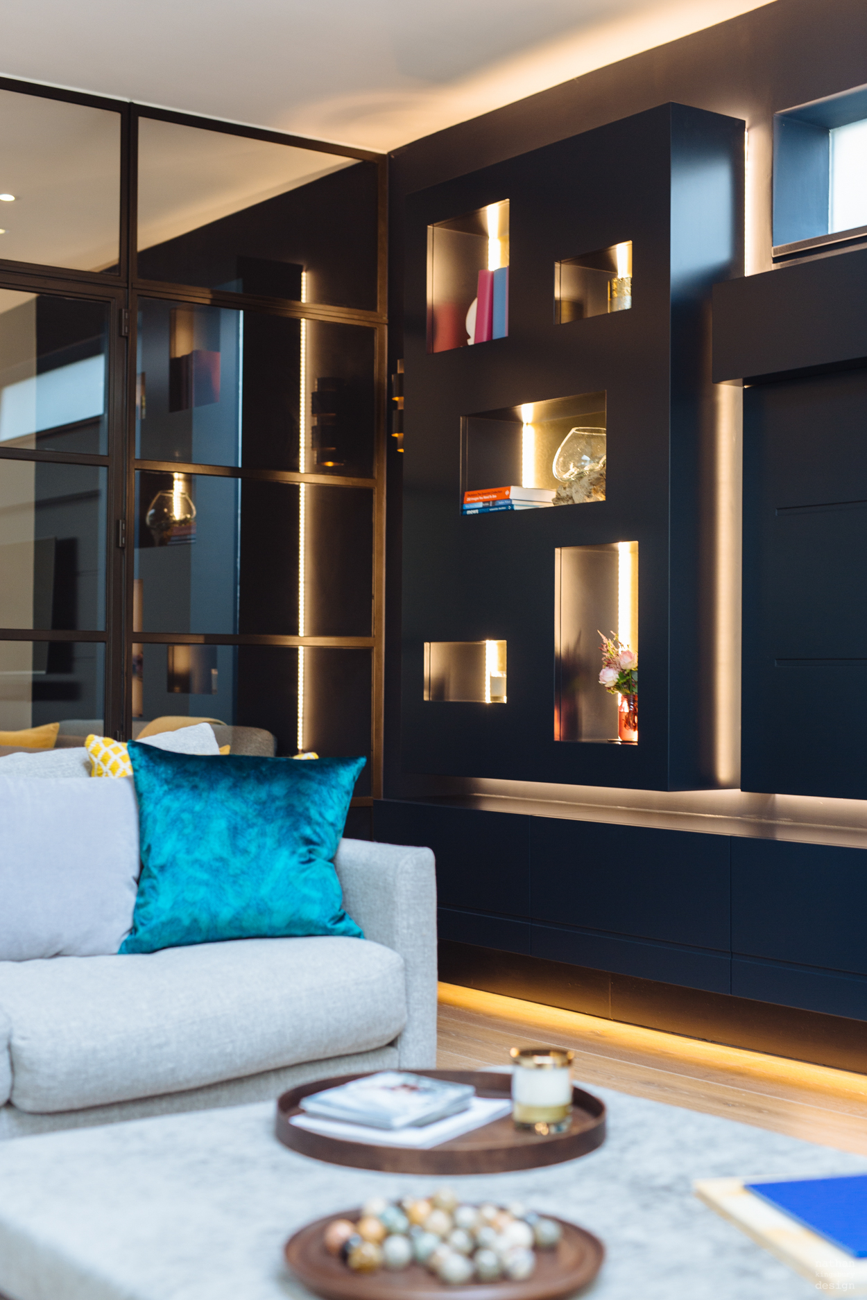 custom luxury dark furniture with backlit lighting design richmond south london