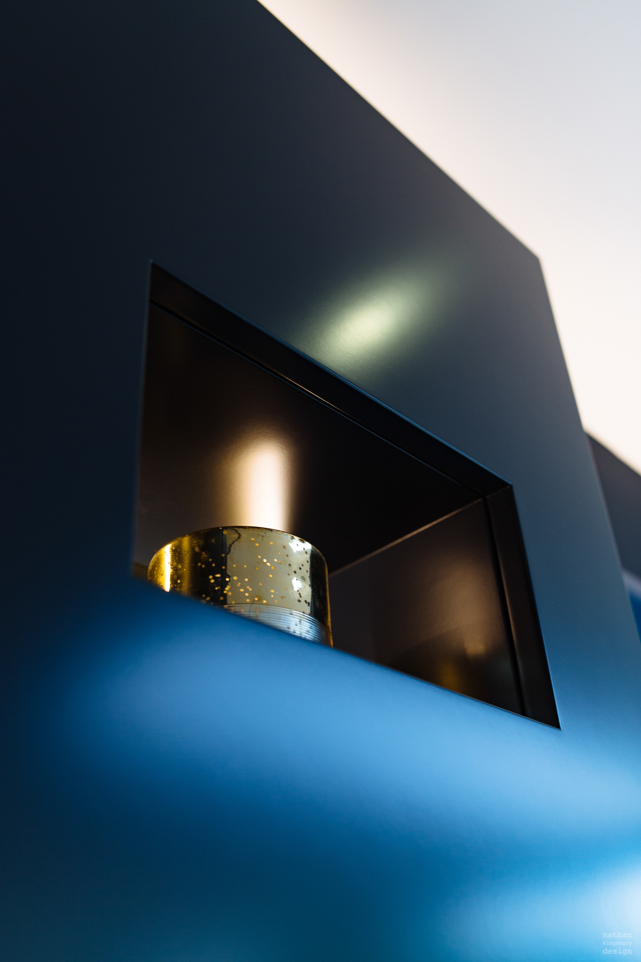 bespoke blue black display shelves richmond south london