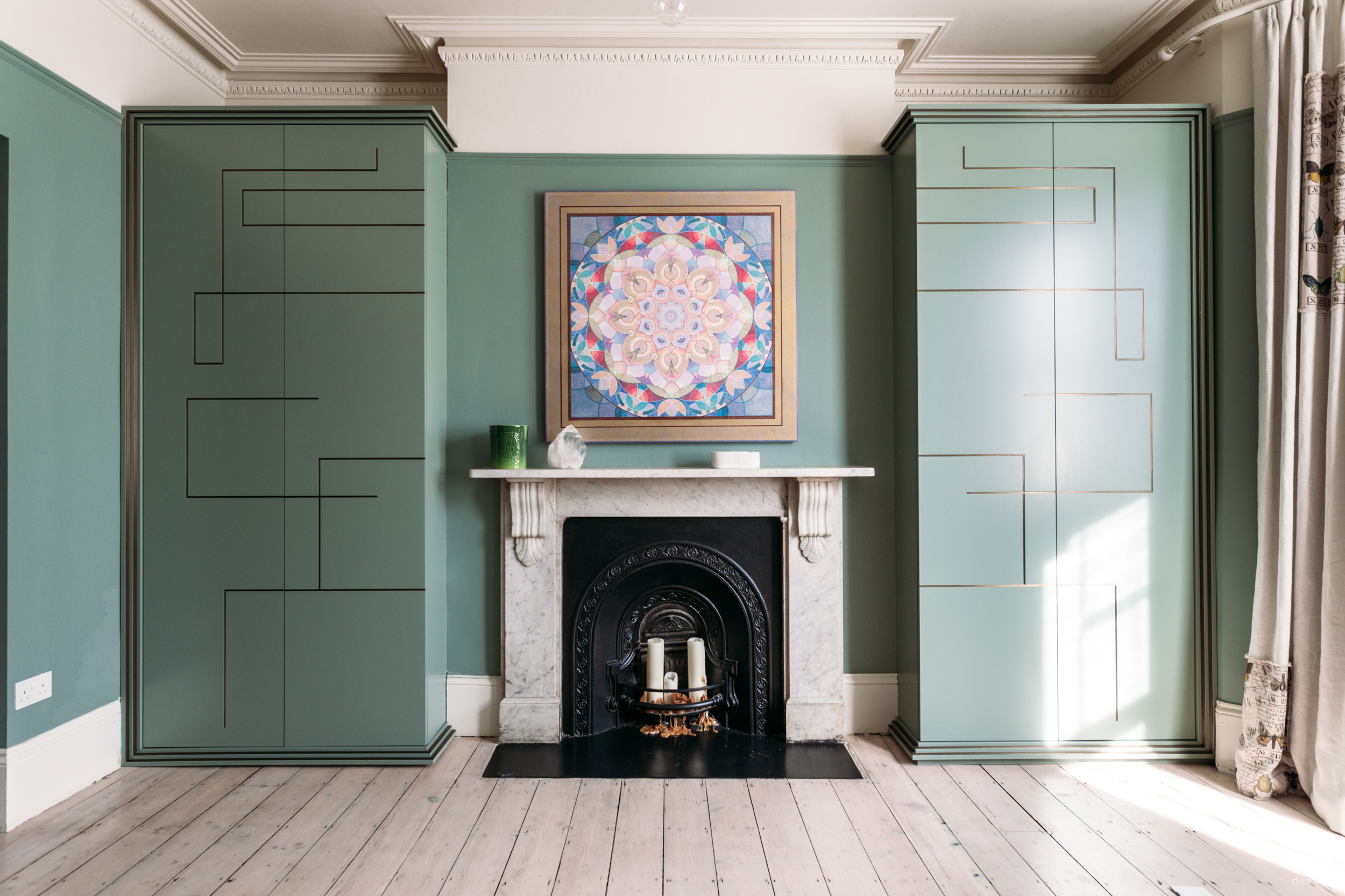 bespoke green and brass art deco fitted wardrobes hampstead london