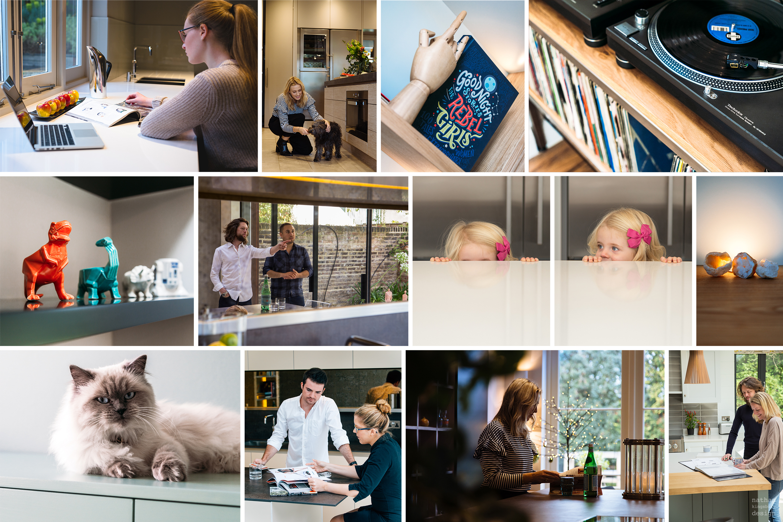 Colourful collage of clients homes in Reigate, Surrey, Richmond and Hampstead